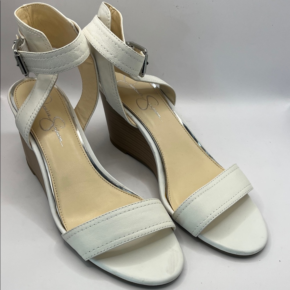 Jessica Simpson Cream Strappy Wedge Sandals